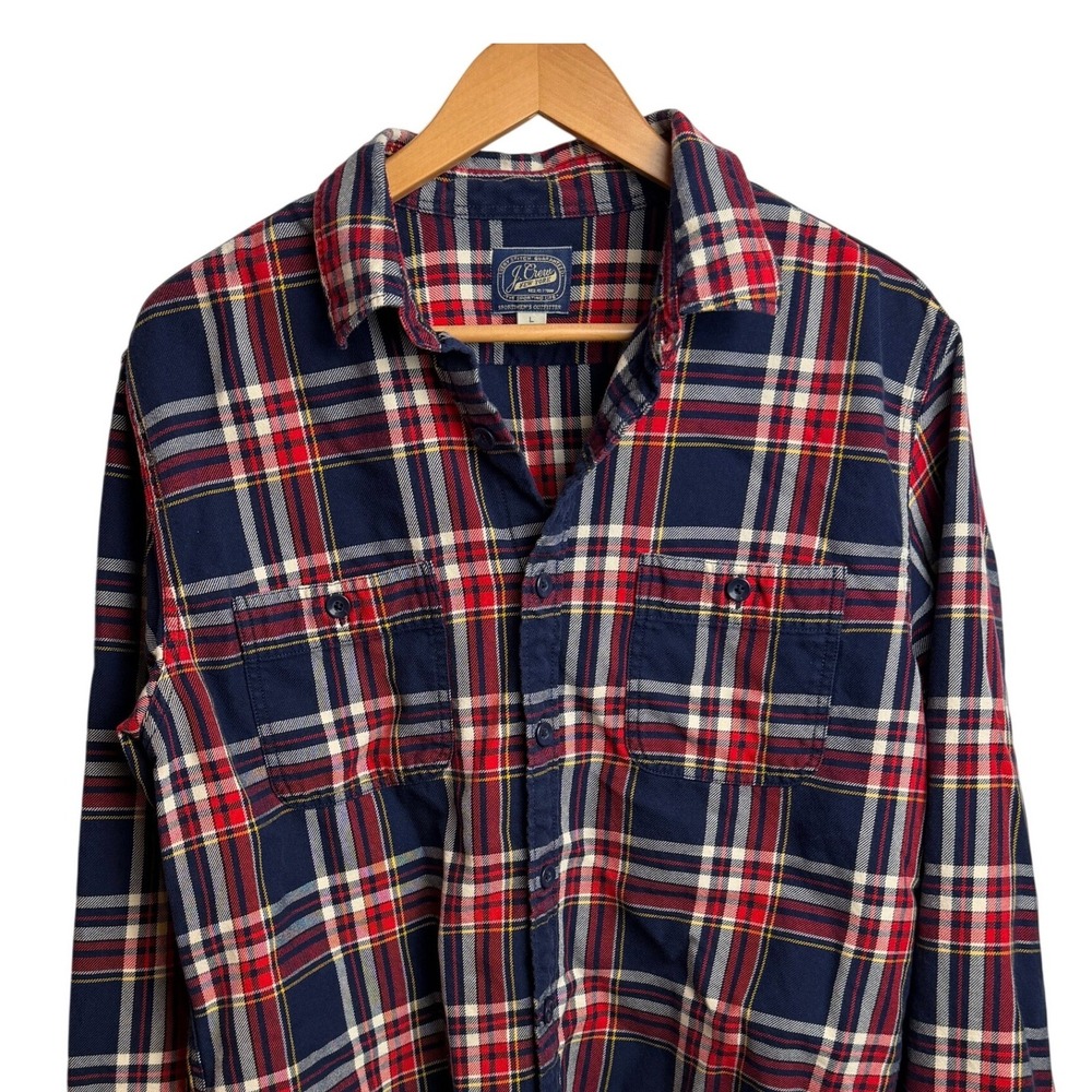 J.Crew‎ Mens Flannel Button Down Shirt L Navy Red White Lumberjack Rugged Preppy - Picture 4 of 7